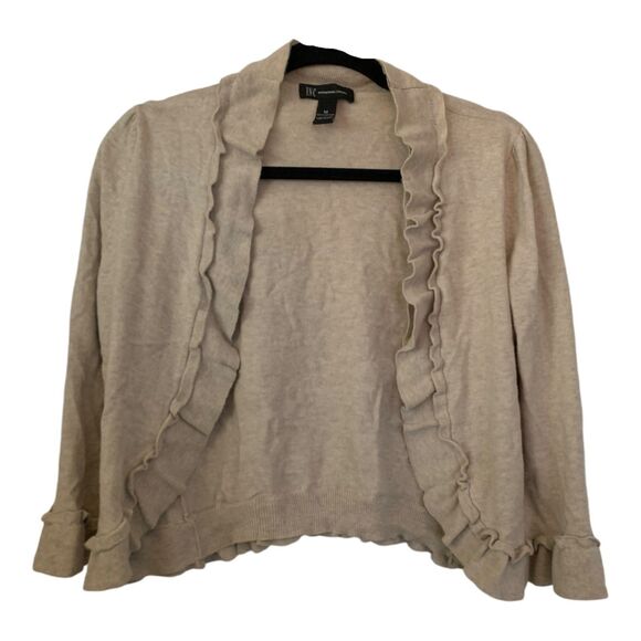 INC beige ruffle wrap 100% cotton short sweater shrug ladies MEDIUM - Picture 1 of 3
